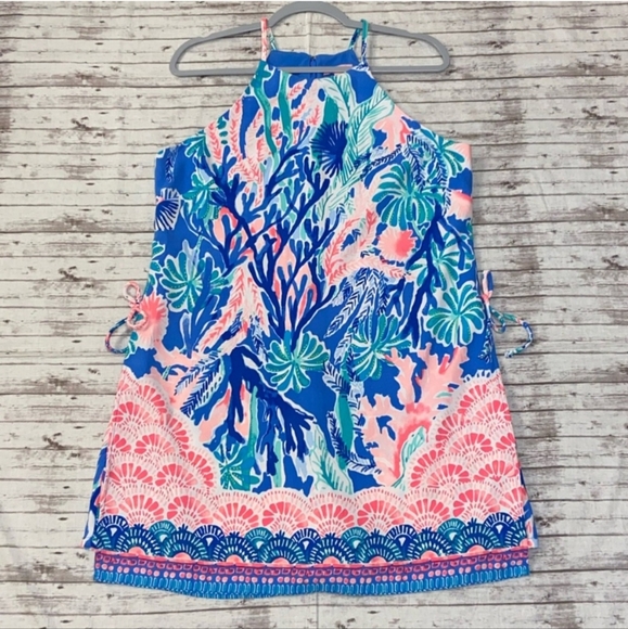 Lilly Pulitzer Pearl Romper In Jet Stream Print Pink Blue Green White - 0 - Picture 9 of 15